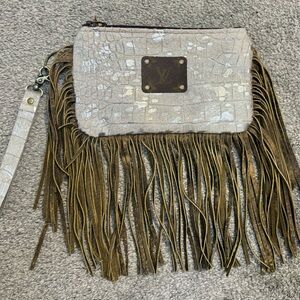 Keep It Gypsy hair on hide acid silver leather fringe upcycled perfect condition
